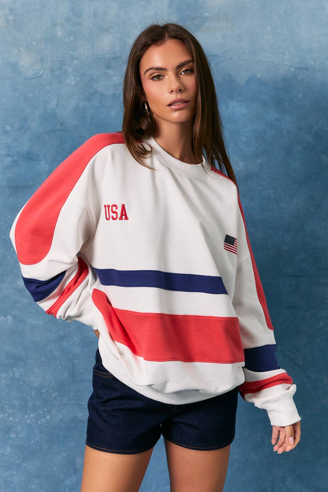 CREW NECK COLOR BLOCK OVERSIZED SWEATSHIRT