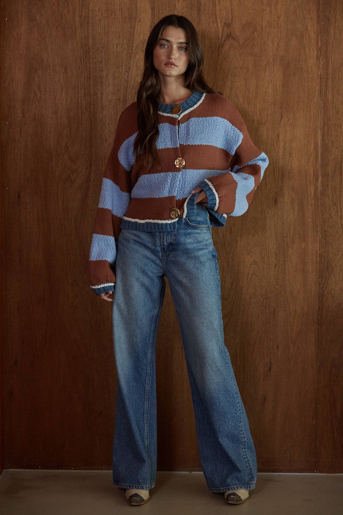 Knit Sweater Striped Blue/Brown