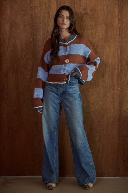 Knit Sweater Striped Blue/Brown