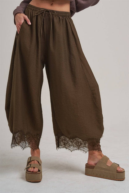 Balloon Satin Lace Pant Chocolate