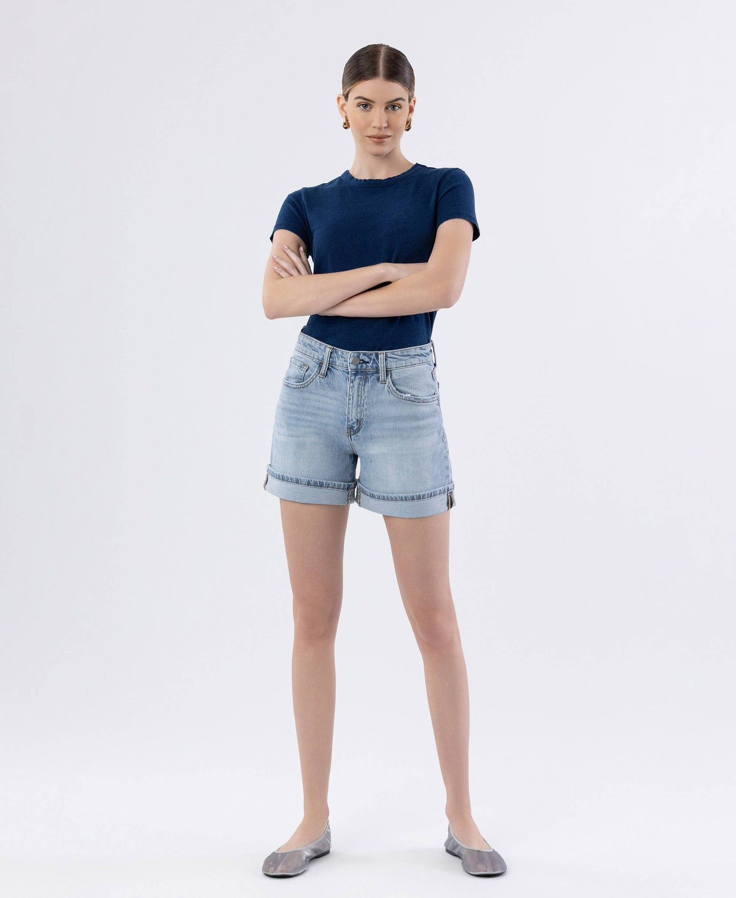 HIGH RISE CUFFED DENIM SHORTS