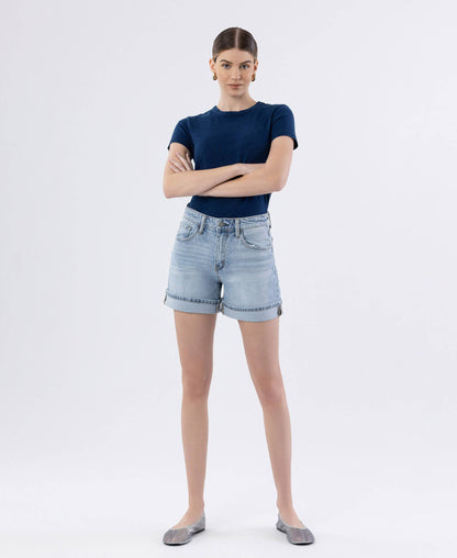HIGH RISE CUFFED DENIM SHORTS