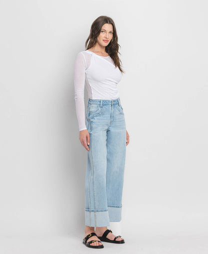 HIGH RISE CUFF BAGGY WIDE JEANS