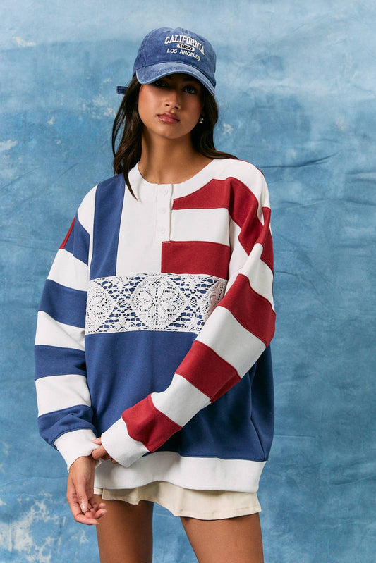 Lace Trim American Sweatshirt