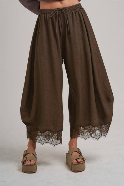 Balloon Satin Lace Pant Chocolate