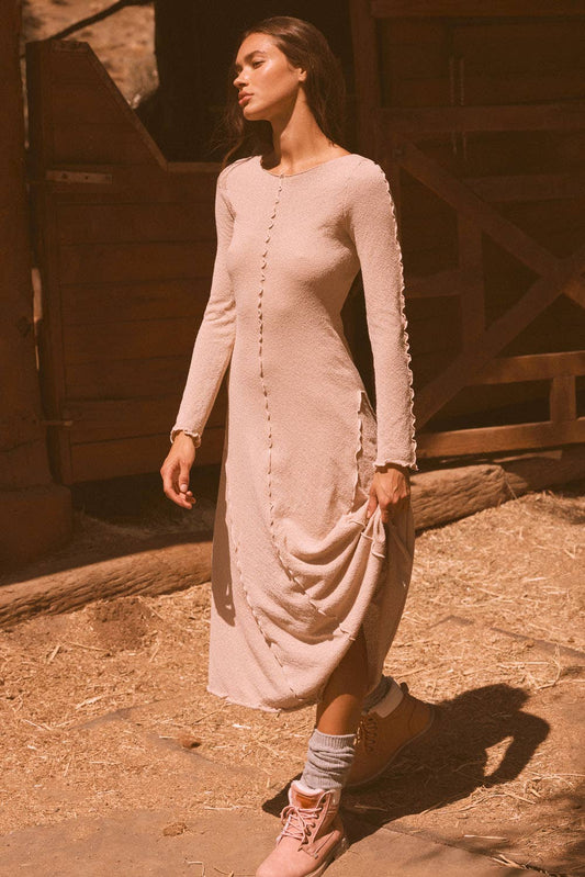 Textured Long-Sleeve Midi Dress