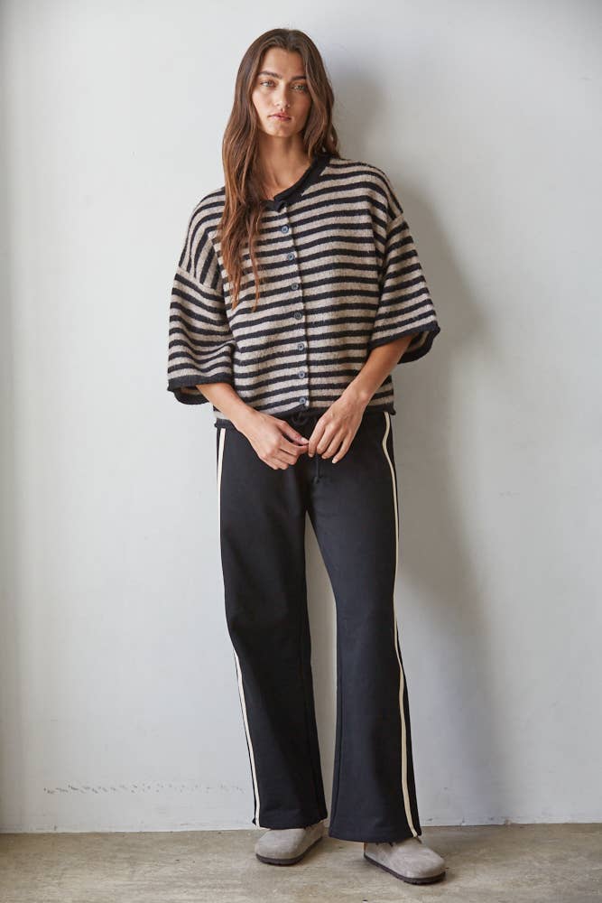 Knit Sweater Striped Cardi Black