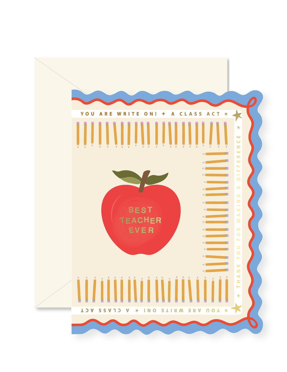 Best Teacher Ever Pencils Scallop Greeting Card