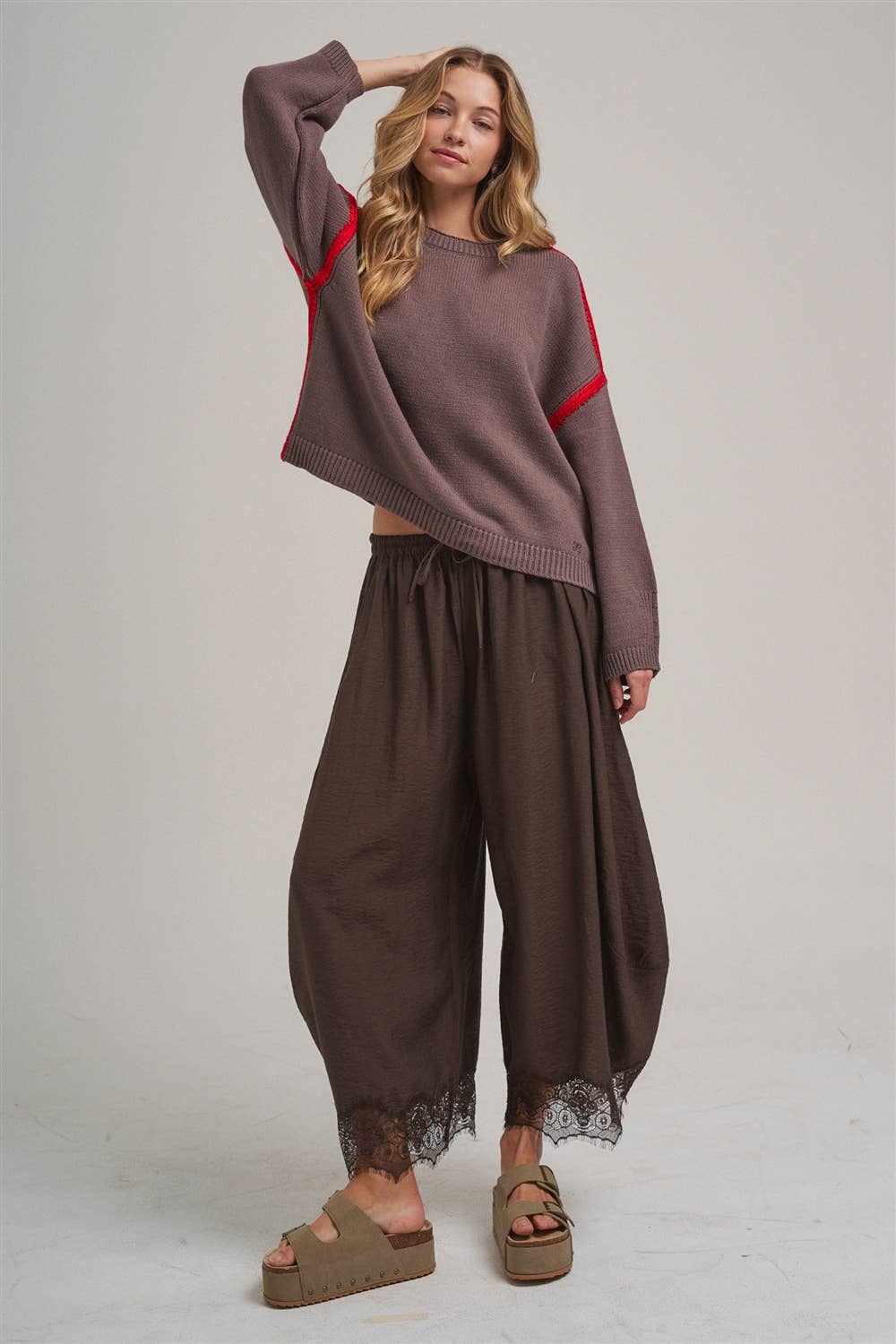 Balloon Satin Lace Pant Chocolate