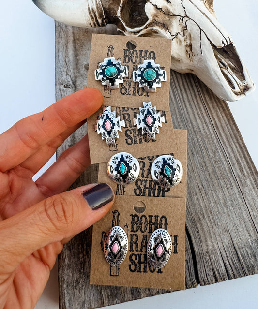 Western Hand Stone Aztec Post Earrings