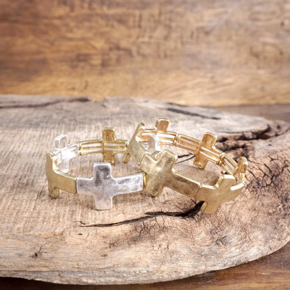 Cross Bracelet Silver Gold Tone Boho Bracelet