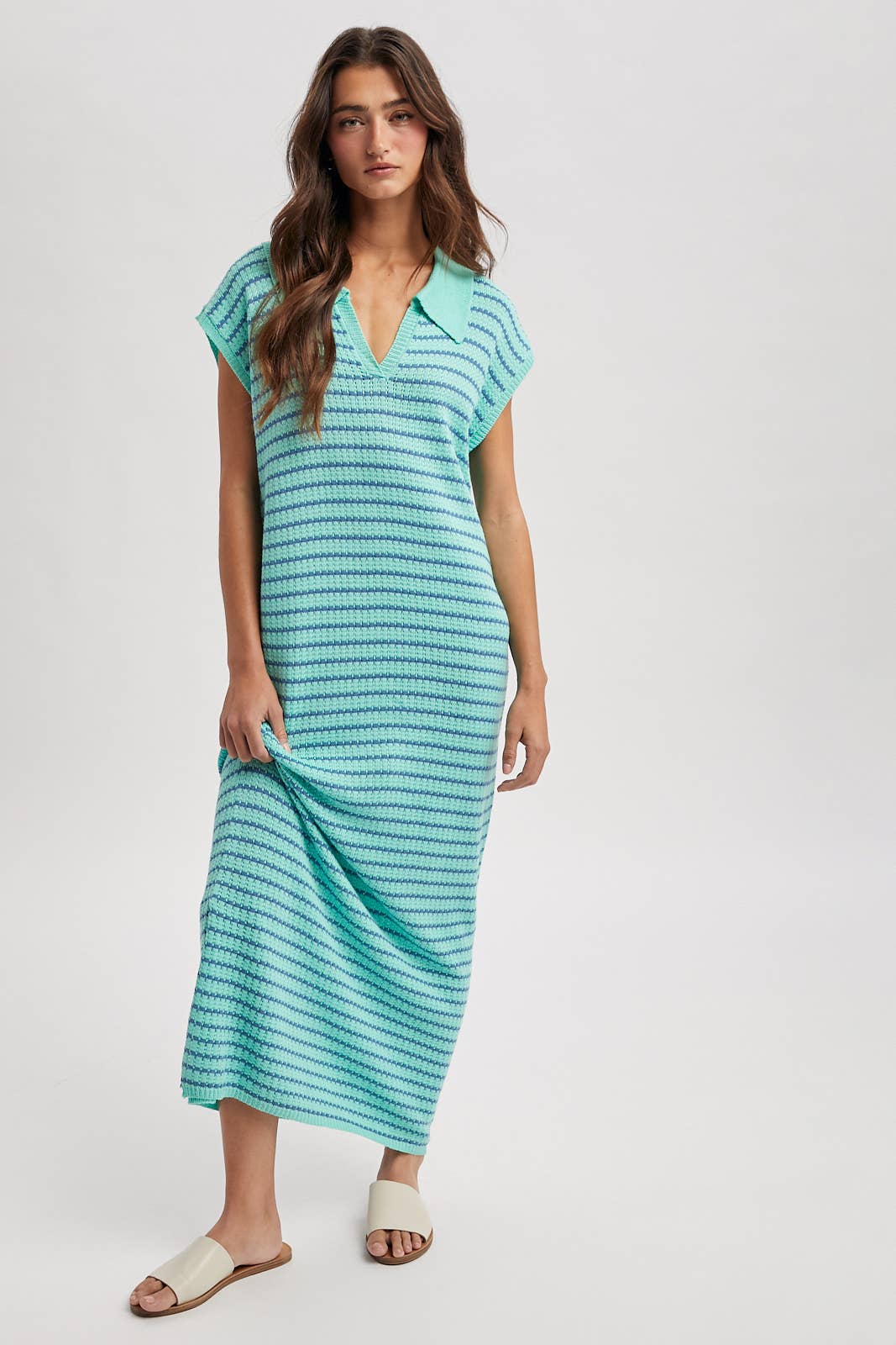 Striped Midi Dress Blue Combo