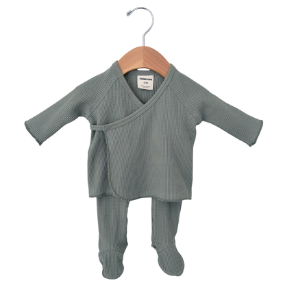 Organic Waffle Kimono & Pant Set, Mountain Green