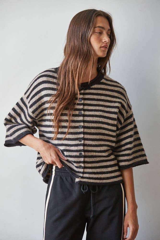 Knit Sweater Striped Cardi Black