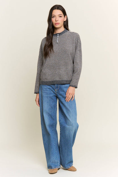 Striped Henley Knit Sweater