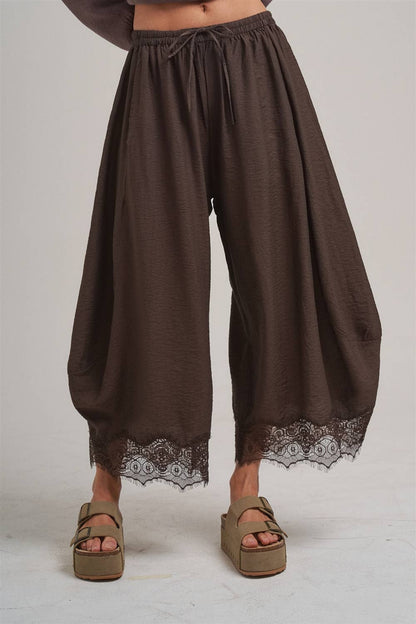 Balloon Satin Lace Pant Chocolate