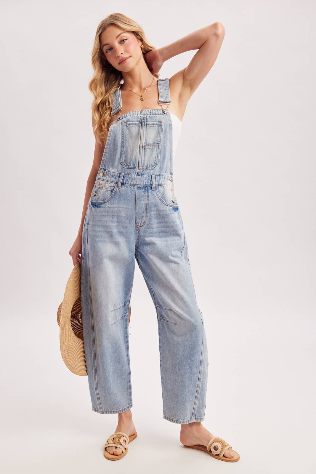 DENIM BARREL OVERALLS BLUE