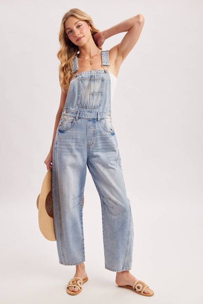 DENIM BARREL OVERALLS BLUE