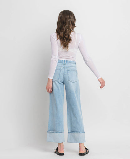 HIGH RISE CUFF BAGGY WIDE JEANS