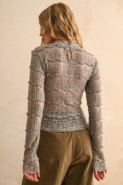 LACE TEXTURED LONG SLEEVE