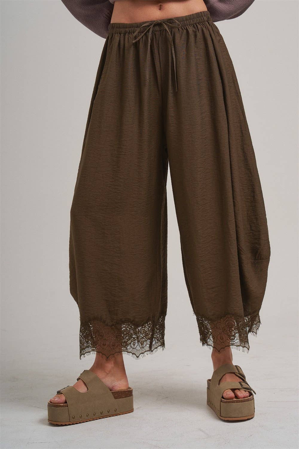 Balloon Satin Lace Pant Chocolate
