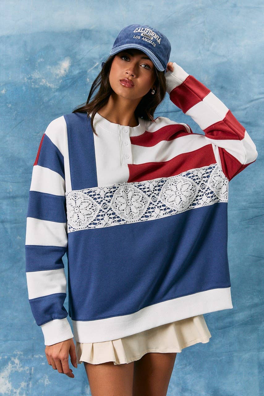 Lace Trim American Sweatshirt