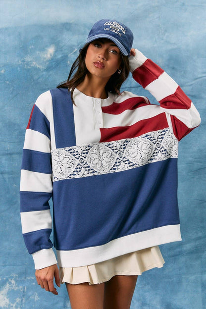 Lace Trim American Sweatshirt