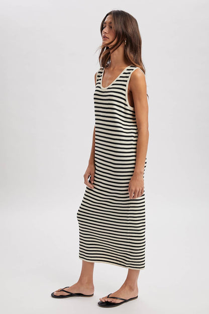 Striped Midi Black Combo Dress
