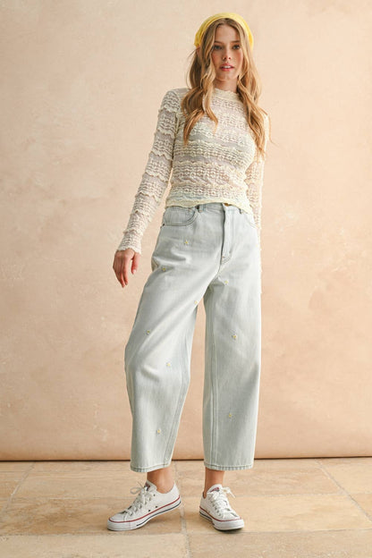 LACE TEXTURED LONG SLEEVE