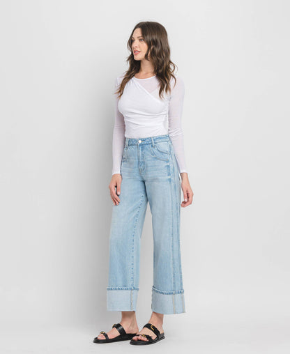 HIGH RISE CUFF BAGGY WIDE JEANS