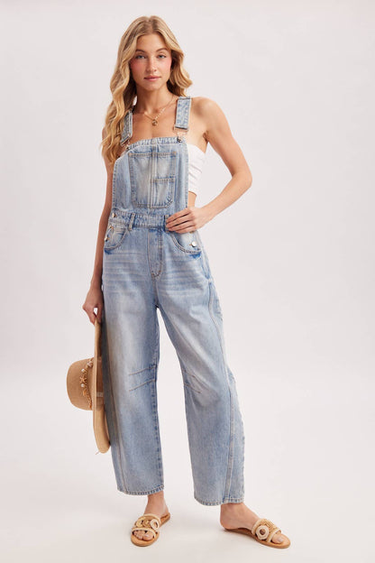 DENIM BARREL OVERALLS BLUE