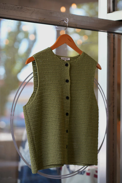 Button Up Sweater Tank Green