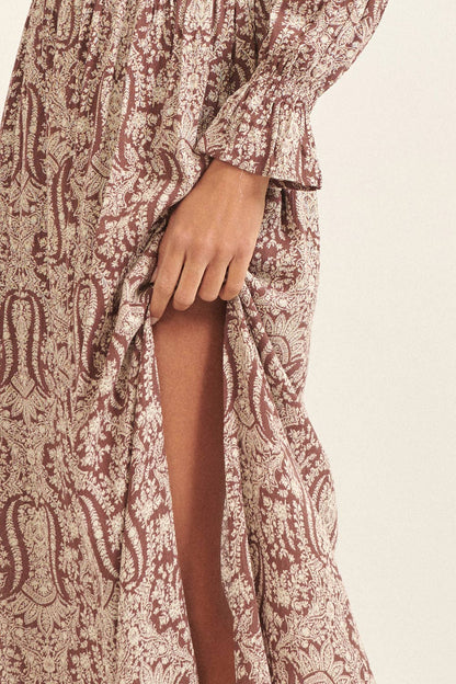 Paisley Square Neck Long Sleeve Maxi Dress