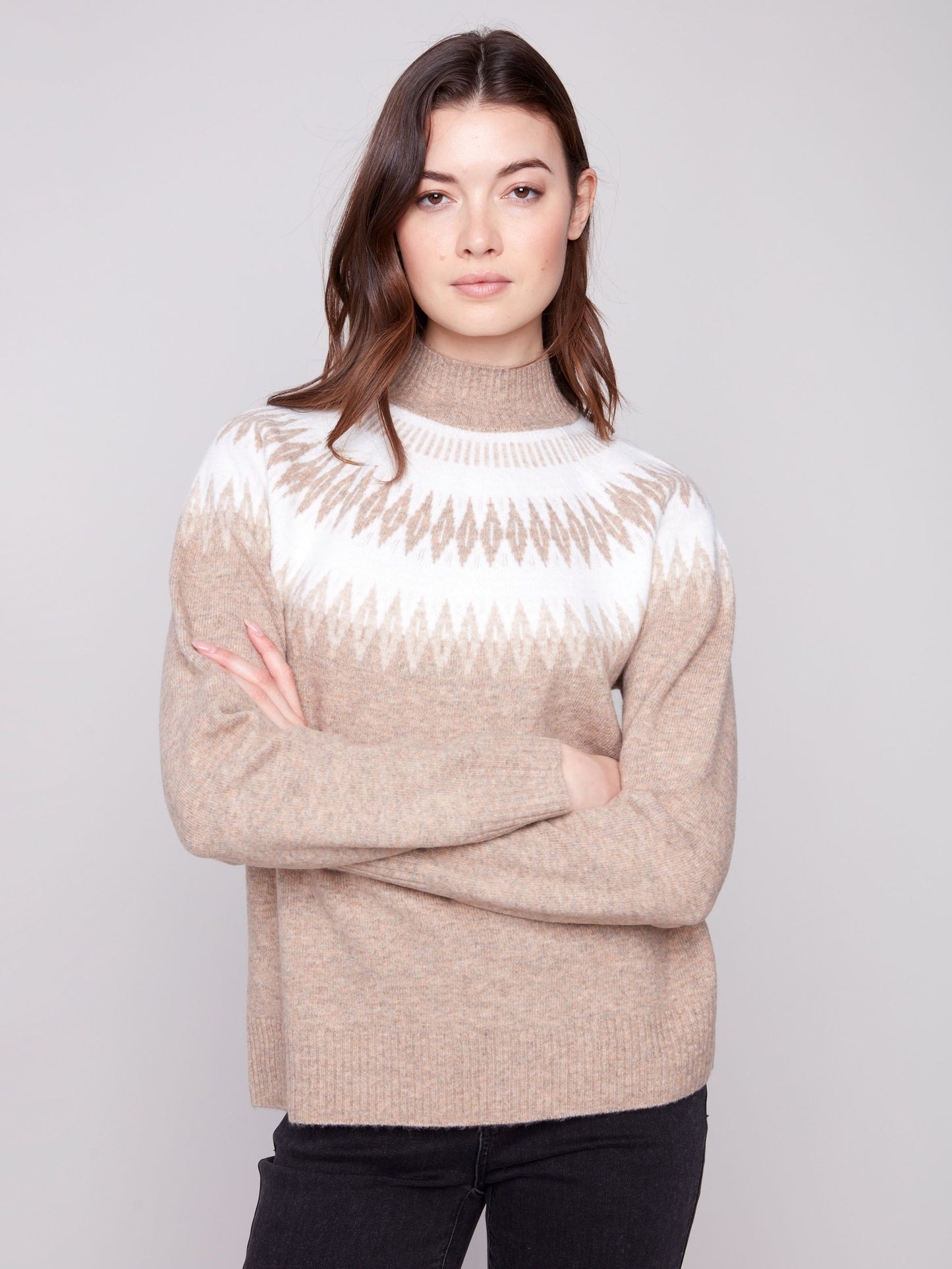 Jacquard Mock Neck Sweater