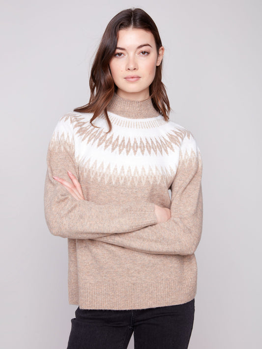 Jacquard Mock Neck Sweater