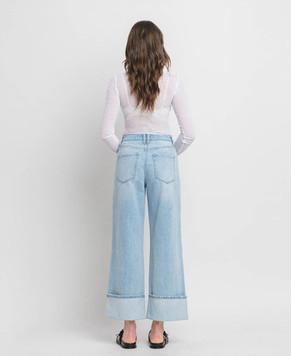 HIGH RISE CUFF BAGGY WIDE JEANS