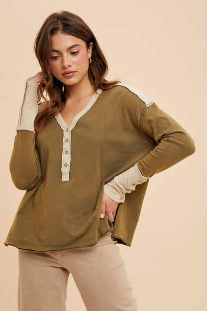 WASHED COTTON HENLEY TOP