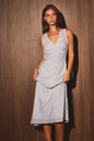 V Neck Lace Trim Long Dress Blue Detail