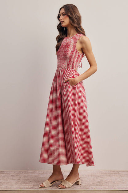 Open-Back Gingham Maxi Dress