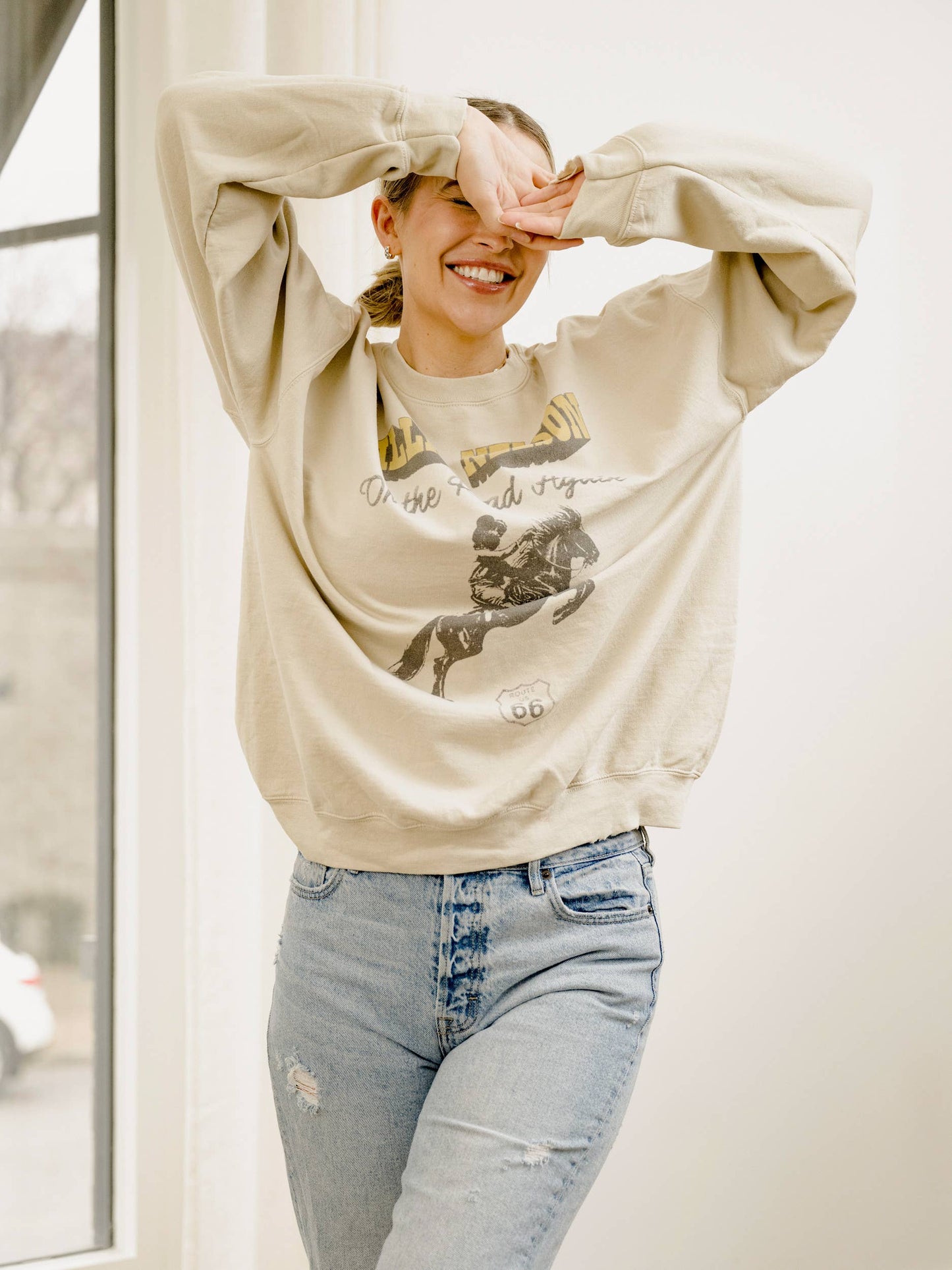 Willie Nelson Route 66 Sand Thrifted Graphic Sweatshirt