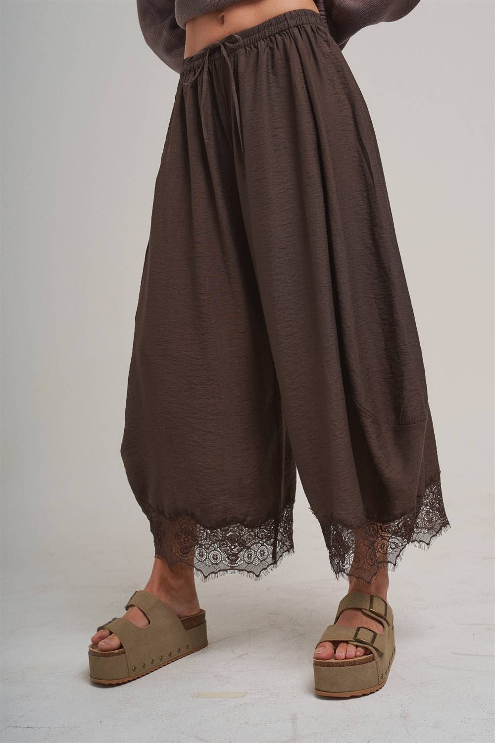 Balloon Satin Lace Pant Chocolate