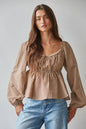 Gingham Sweetheart Neck Smocked Peplum Top