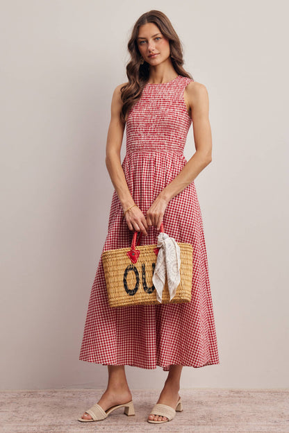 Open-Back Gingham Maxi Dress