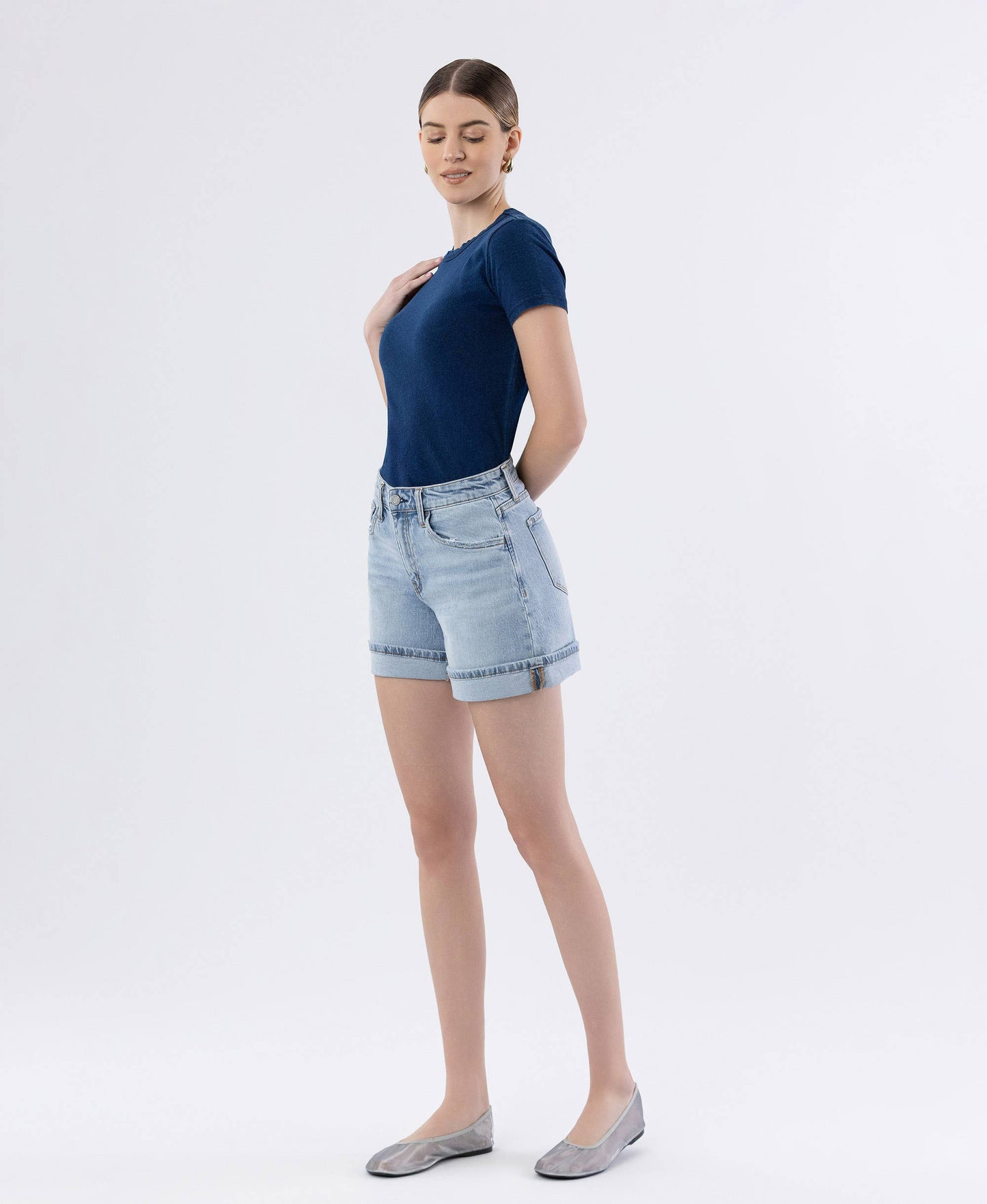 HIGH RISE CUFFED DENIM SHORTS