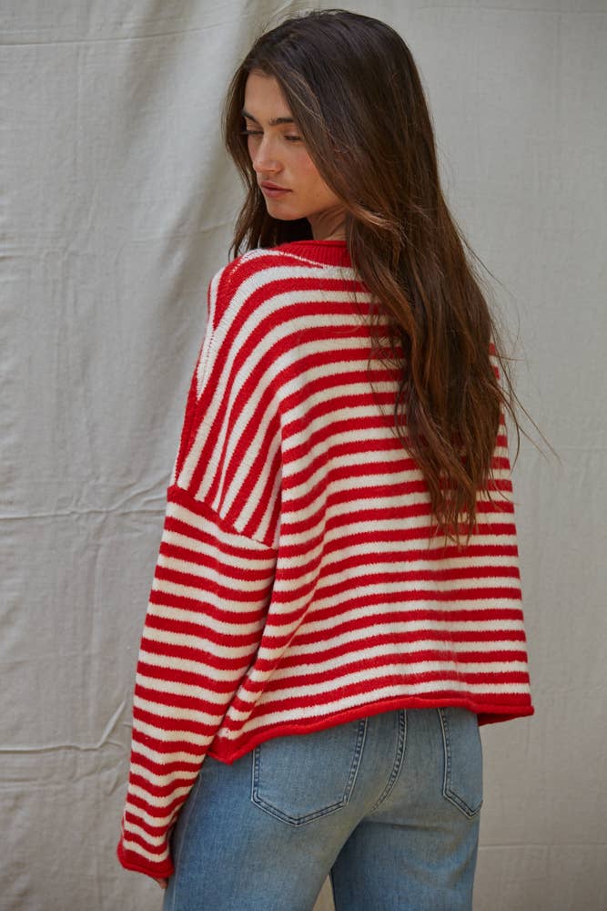 Knit Sweater Striped Button Cardi