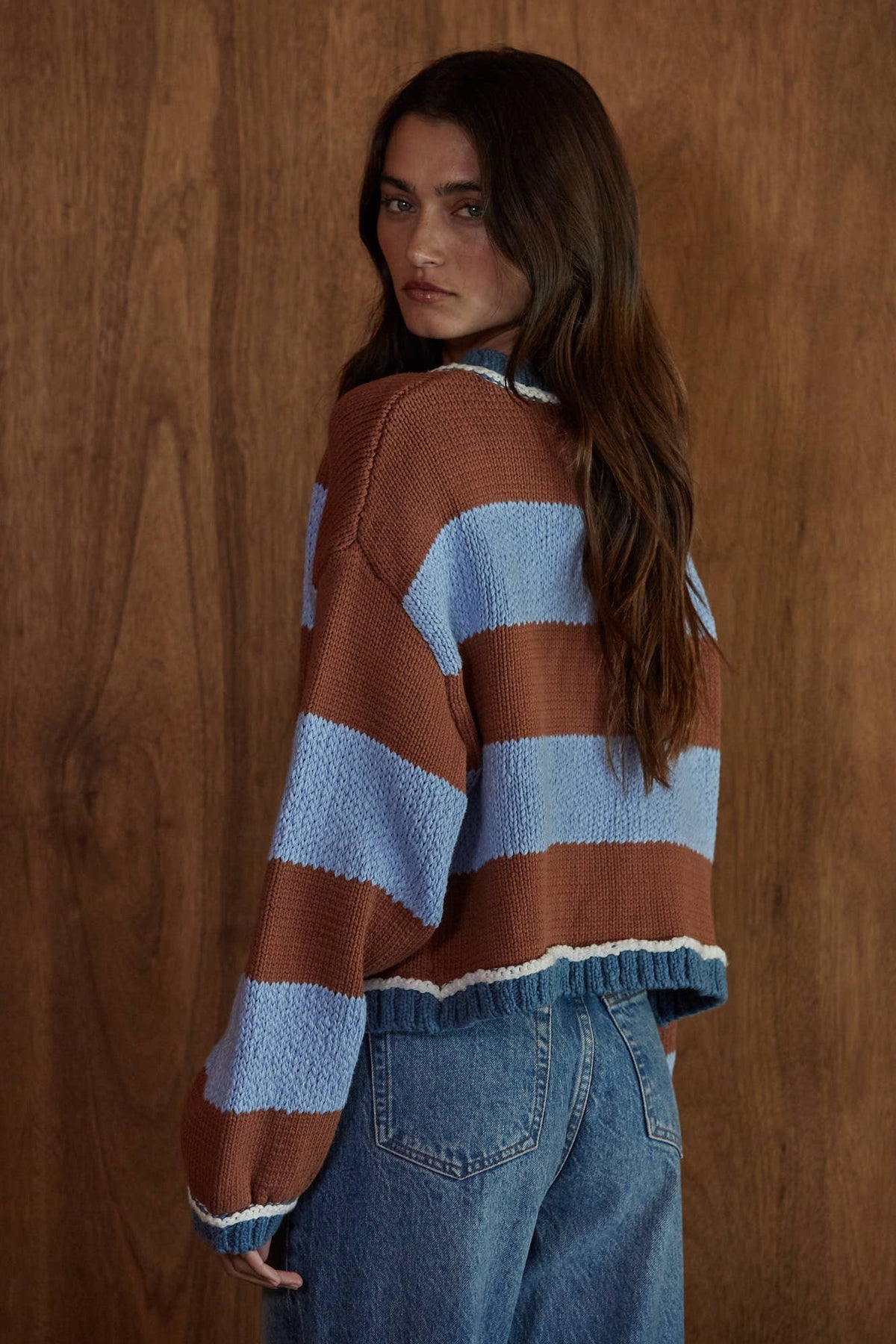 Knit Sweater Striped Blue/Brown