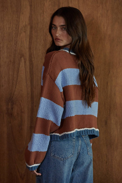 Knit Sweater Striped Blue/Brown