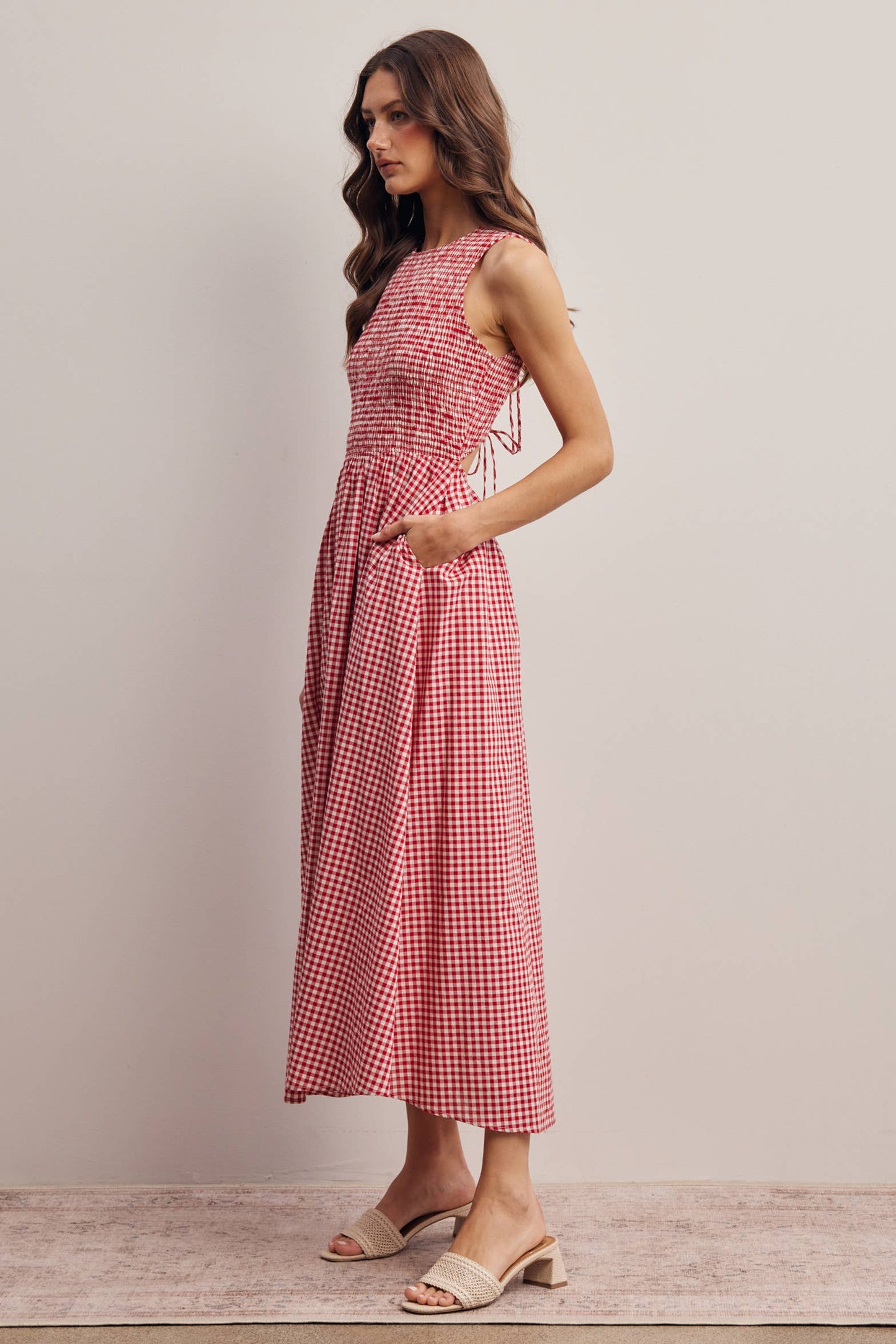 Open-Back Gingham Maxi Dress
