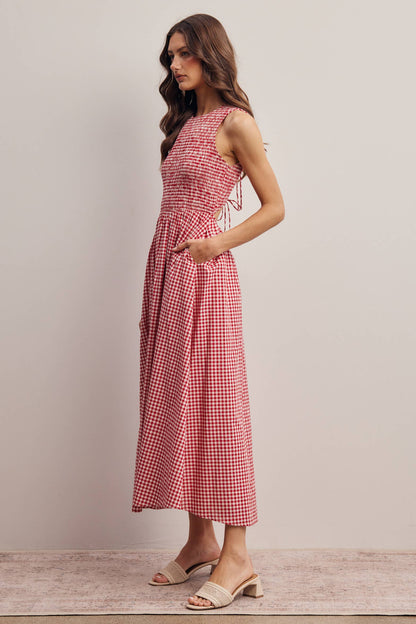 Open-Back Gingham Maxi Dress