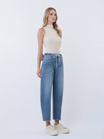 Elastic Tie Barrel Jeans